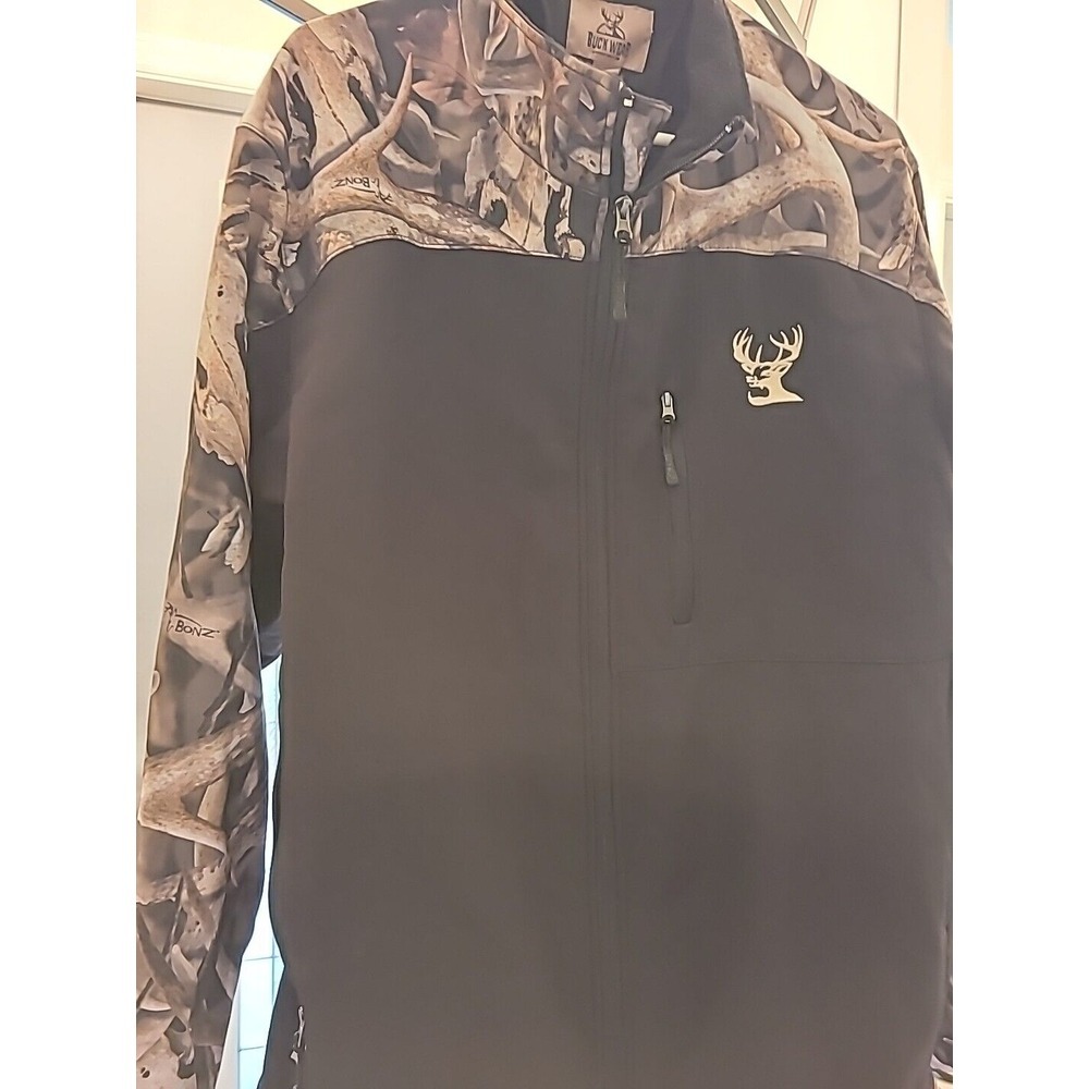 BUCK WEAR Mens Black Camo Soft Shell Jacket L Zip Pockets, Full Zip - Picture 4 of 11